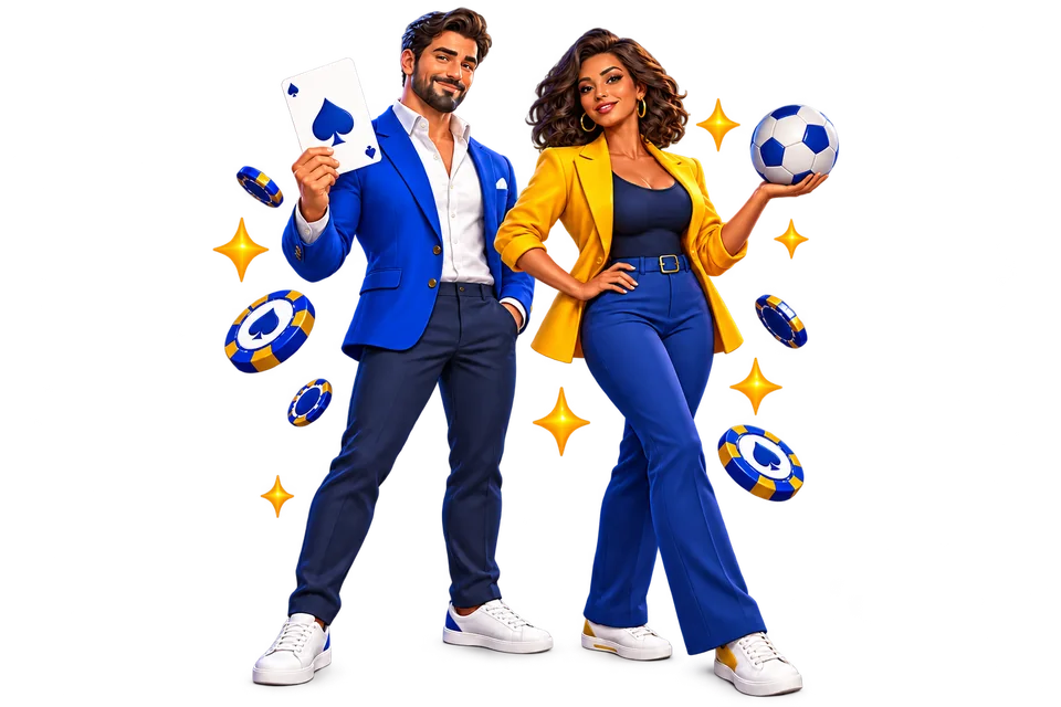 Vegasoo’s two illustrated guides in blue and yellow, with playing cards and a football
